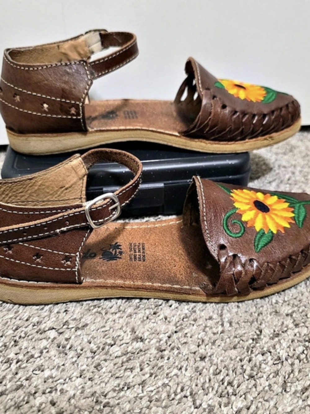 Calzado Preciado Mexican Leather Sunflower Huaraches Woven Sandals Women 8